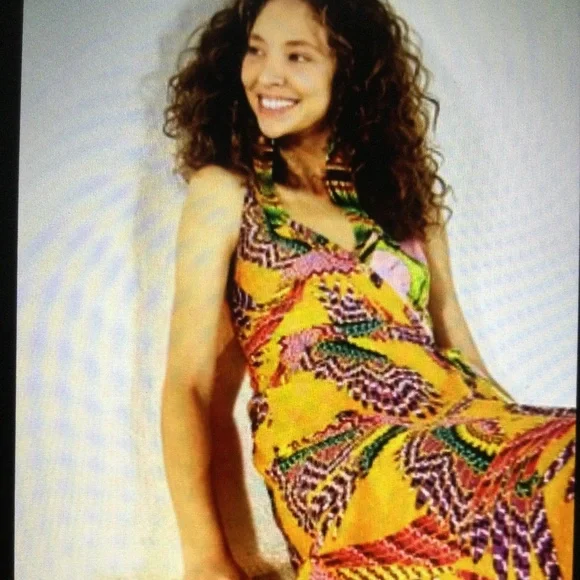 Farm Rio Mixed Prints Beaded Macaw Pink Foliage Midi Dress